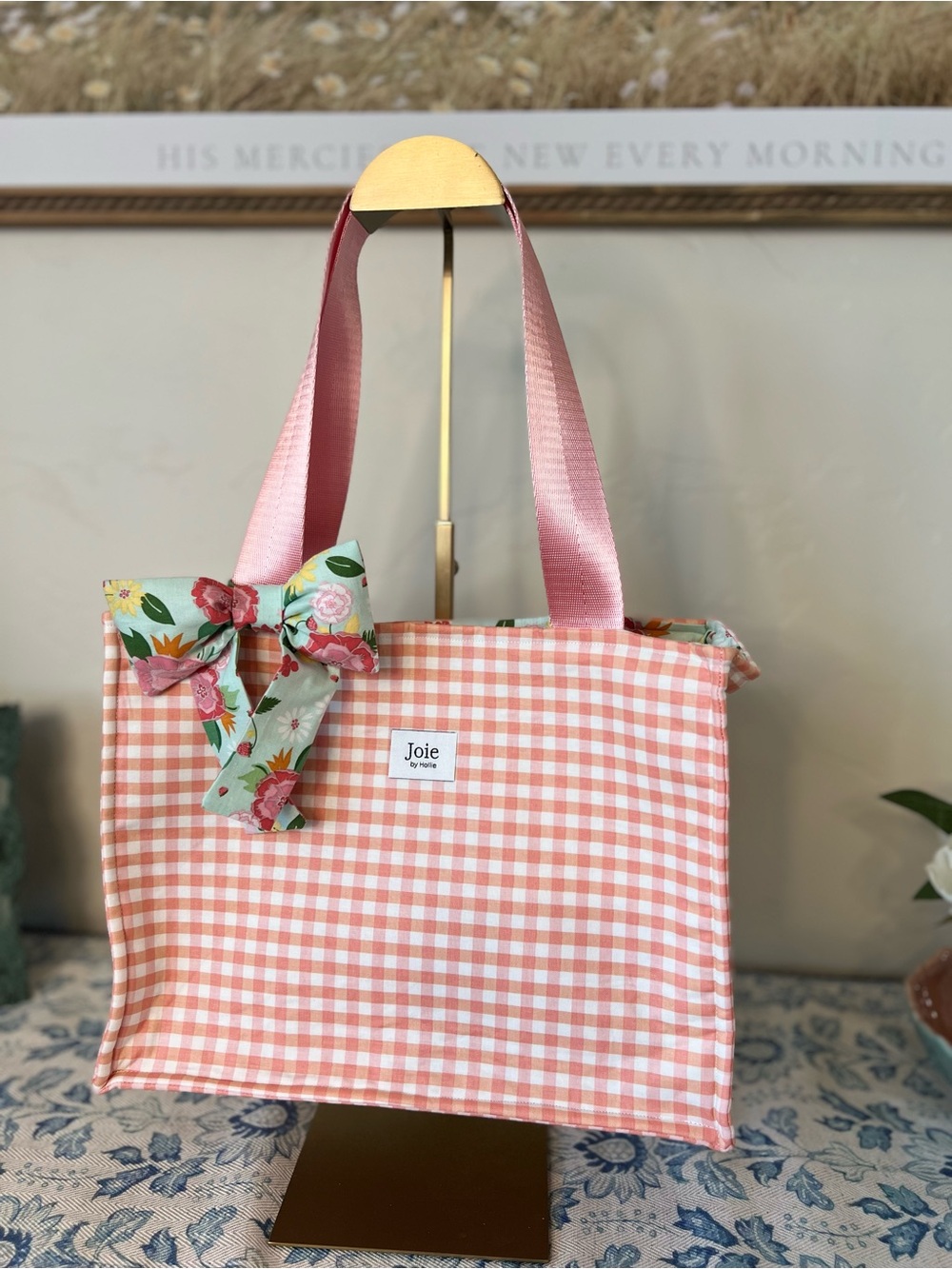 Joie by Hollie Pink Gingham Tote Bag with Floral Bow🌷 $65 Firm